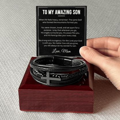 To My Amazing Son – Cross Leather Bracelet (From Mom) - Perfect Touch Keepsakes