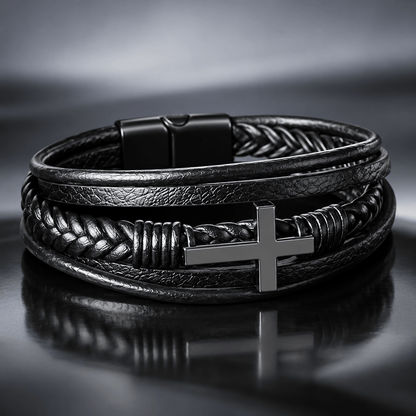 To My Amazing Son Cross Leather Bracelet — From Mom - Perfect Touch Keepsakes