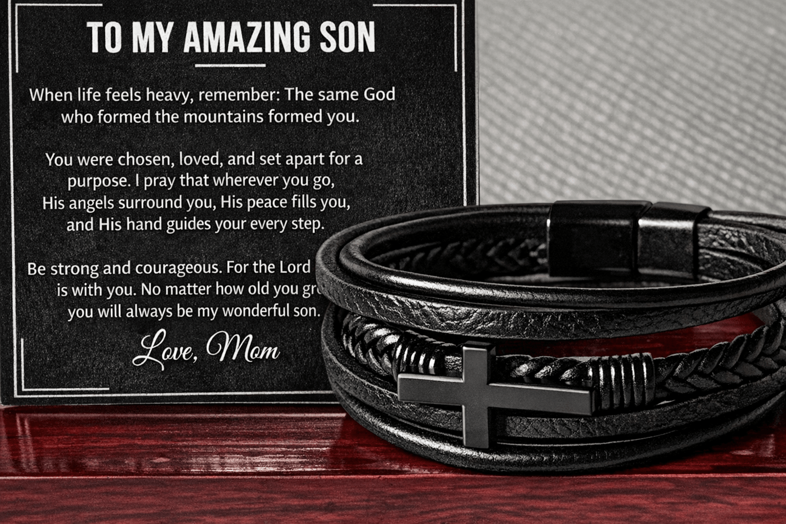 To My Amazing Son – Cross Leather Bracelet (From Mom) - Perfect Touch Keepsakes