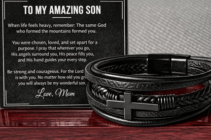 To My Amazing Son – Cross Leather Bracelet (From Mom) - Perfect Touch Keepsakes