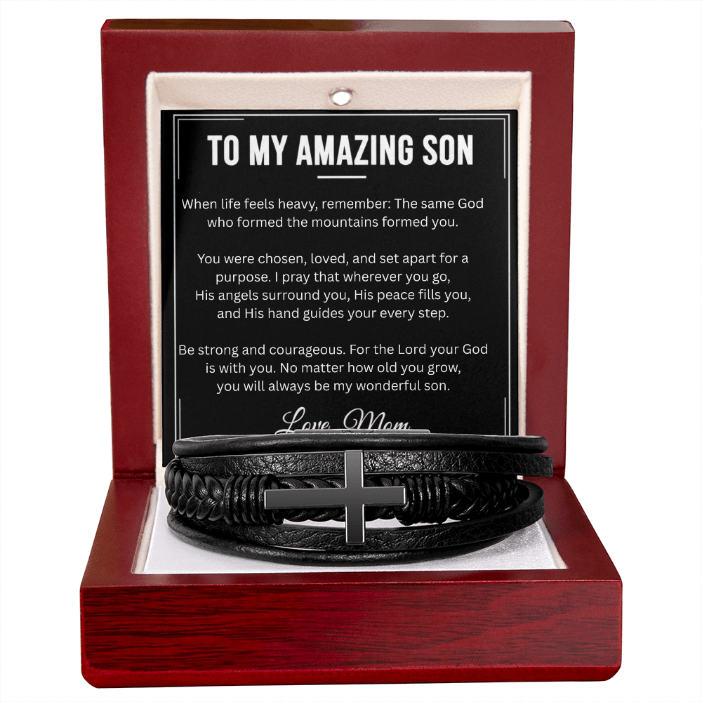 To My Amazing Son – Cross Leather Bracelet (From Mom) - Perfect Touch Keepsakes