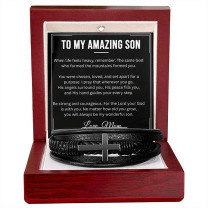 To My Amazing Son – Cross Leather Bracelet (From Mom) - Perfect Touch Keepsakes