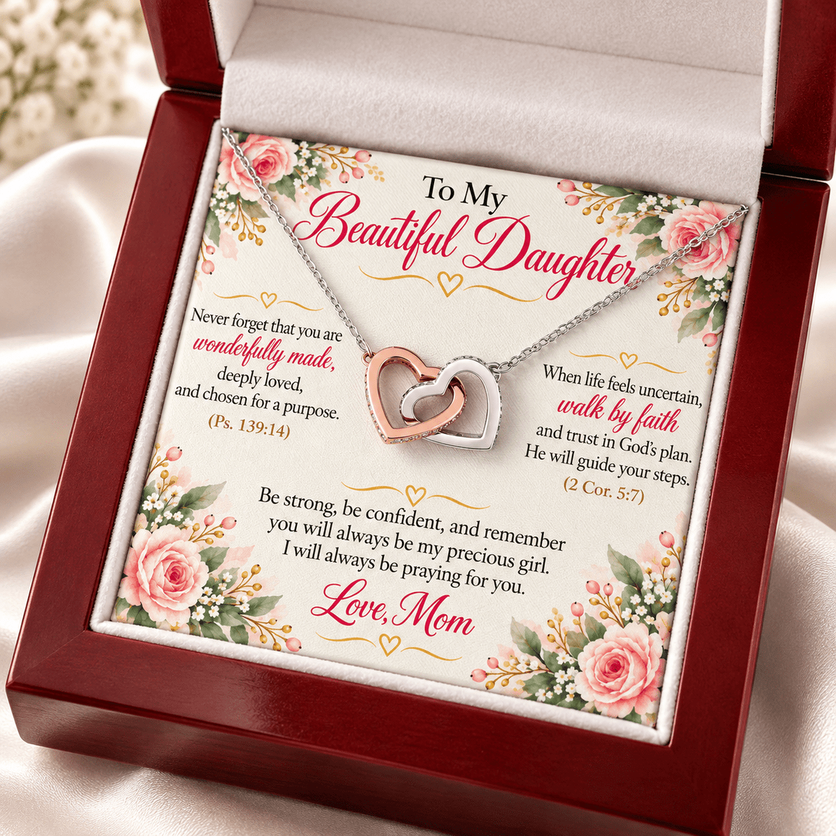 To My Beautiful Daughter Interlocking Hearts Necklace – Christian Gift From Mom - Perfect Touch Keepsakes