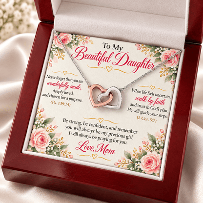 To My Beautiful Daughter Interlocking Hearts Necklace – Christian Gift From Mom - Perfect Touch Keepsakes