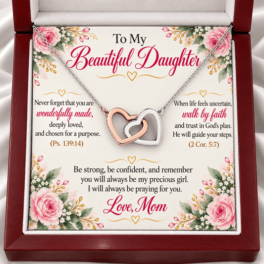To My Beautiful Daughter Interlocking Hearts Necklace – Christian Gift From Mom - Perfect Touch Keepsakes