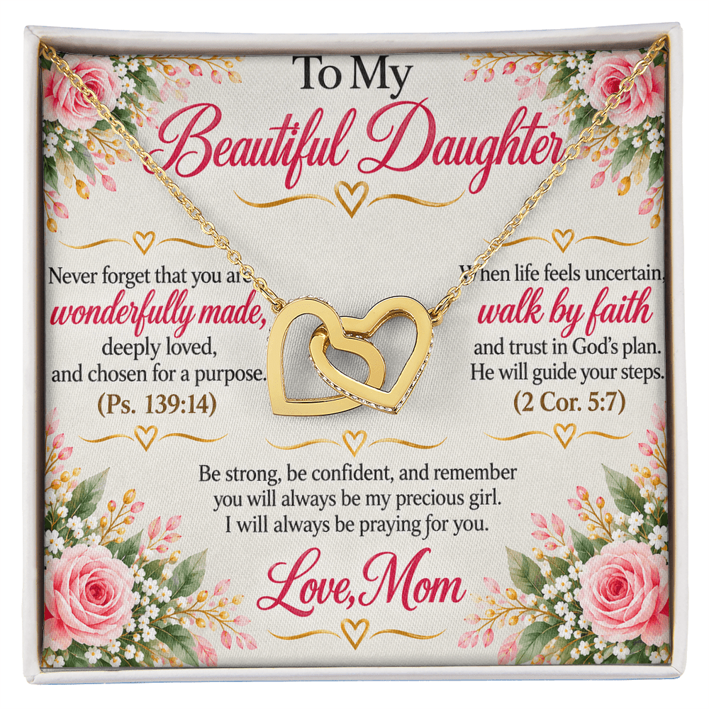 To My Beautiful Daughter Interlocking Hearts Necklace – Christian Gift From Mom - Perfect Touch Keepsakes