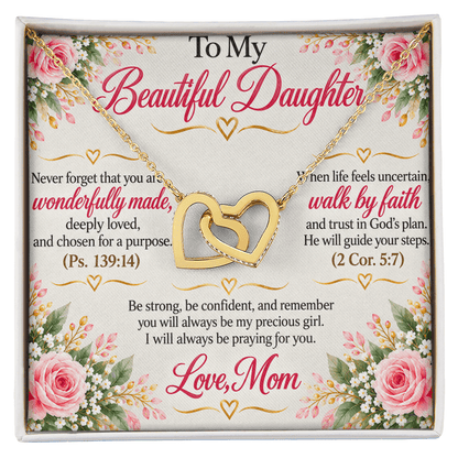 To My Beautiful Daughter Interlocking Hearts Necklace – Christian Gift From Mom - Perfect Touch Keepsakes