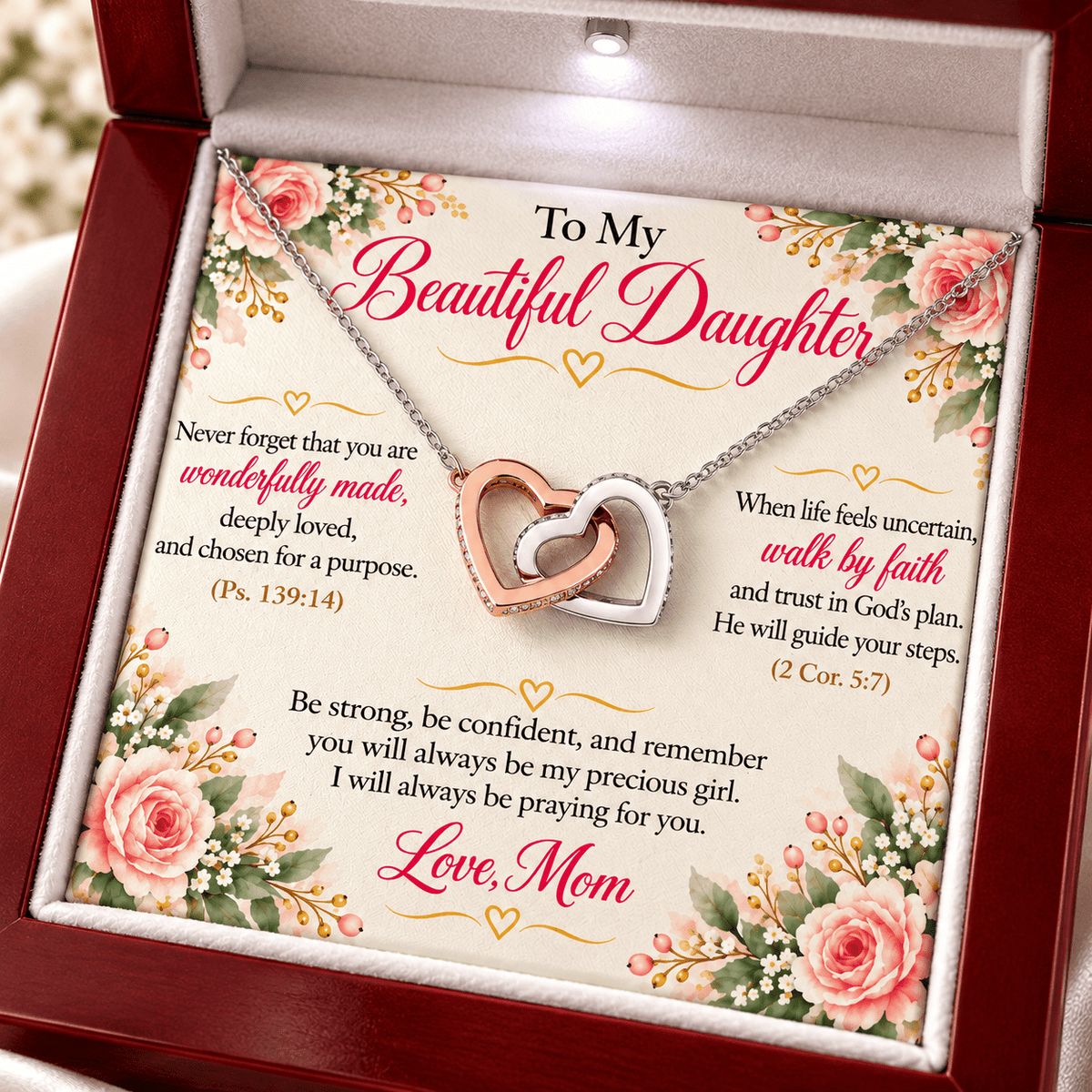 To My Beautiful Daughter Interlocking Hearts Necklace – Christian Gift From Mom - Perfect Touch Keepsakes