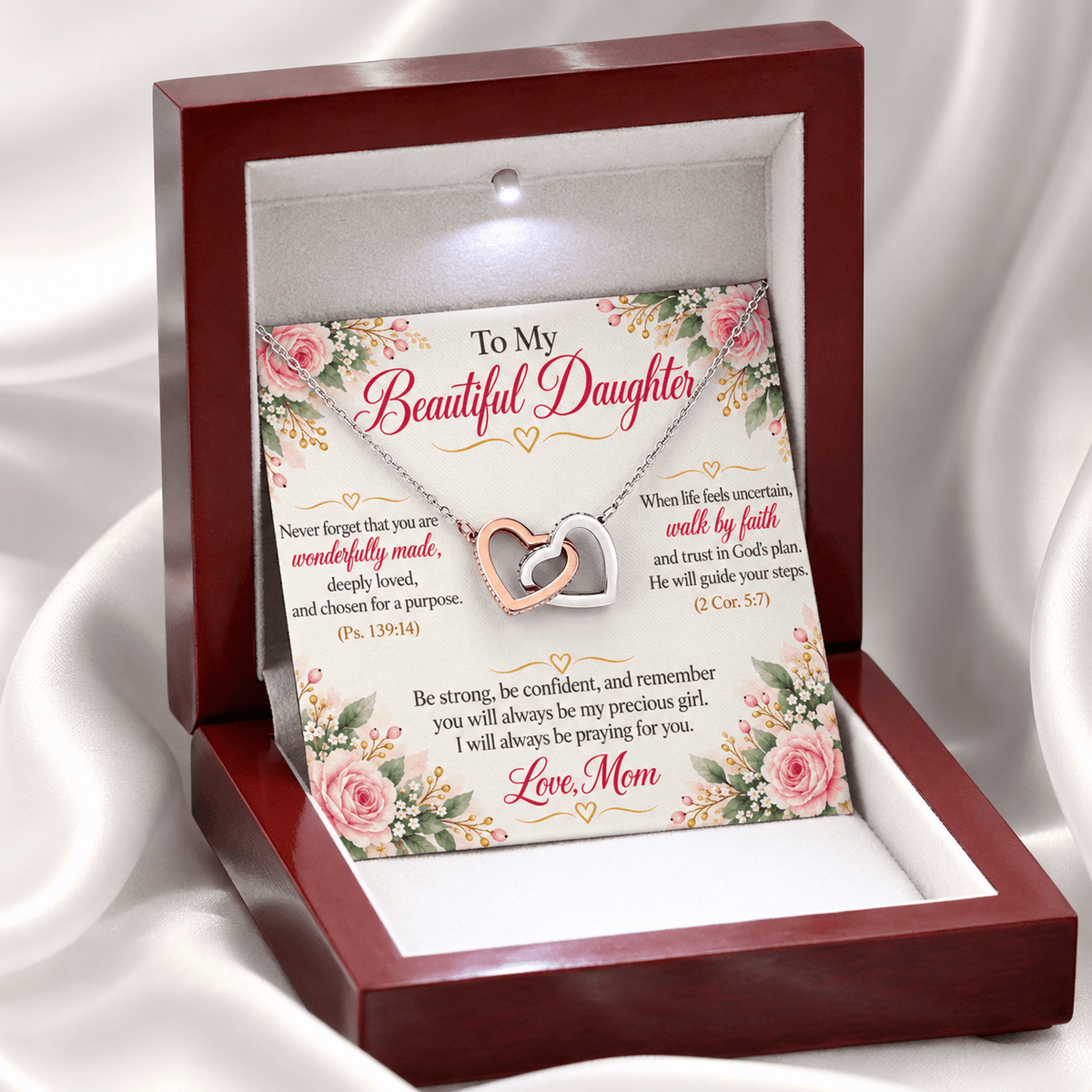 To My Beautiful Daughter Interlocking Hearts Necklace – Christian Gift From Mom - Perfect Touch Keepsakes