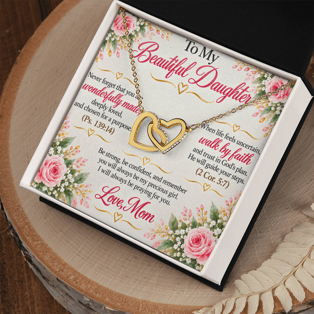 To My Beautiful Daughter Interlocking Hearts Necklace – Christian Gift From Mom - Perfect Touch Keepsakes