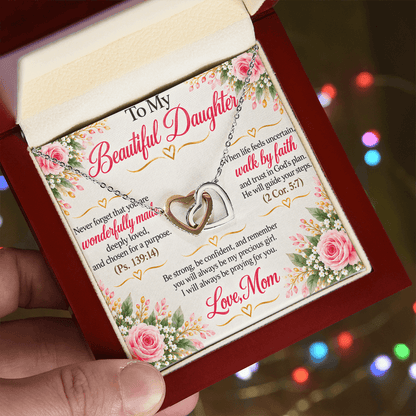 To My Beautiful Daughter Interlocking Hearts Necklace – Christian Gift From Mom - Perfect Touch Keepsakes