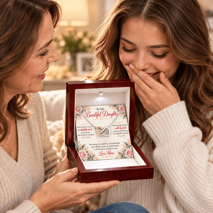 To My Beautiful Daughter Interlocking Hearts Necklace – Christian Gift From Mom - Perfect Touch Keepsakes