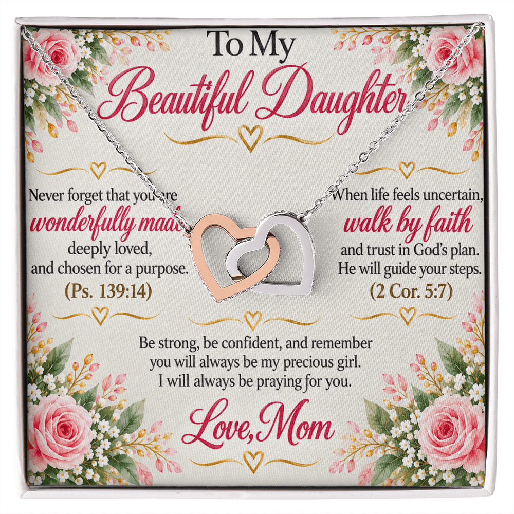 To My Beautiful Daughter Interlocking Hearts Necklace – Christian Gift From Mom - Perfect Touch Keepsakes