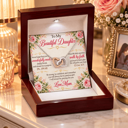 To My Beautiful Daughter Interlocking Hearts Necklace – Christian Gift From Mom - Perfect Touch Keepsakes