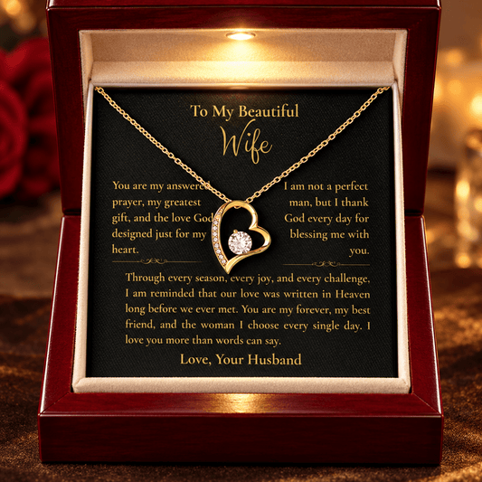 To My Beautiful Wife Forever Love Necklace — Gold Letter Message Card - Perfect Touch Keepsakes