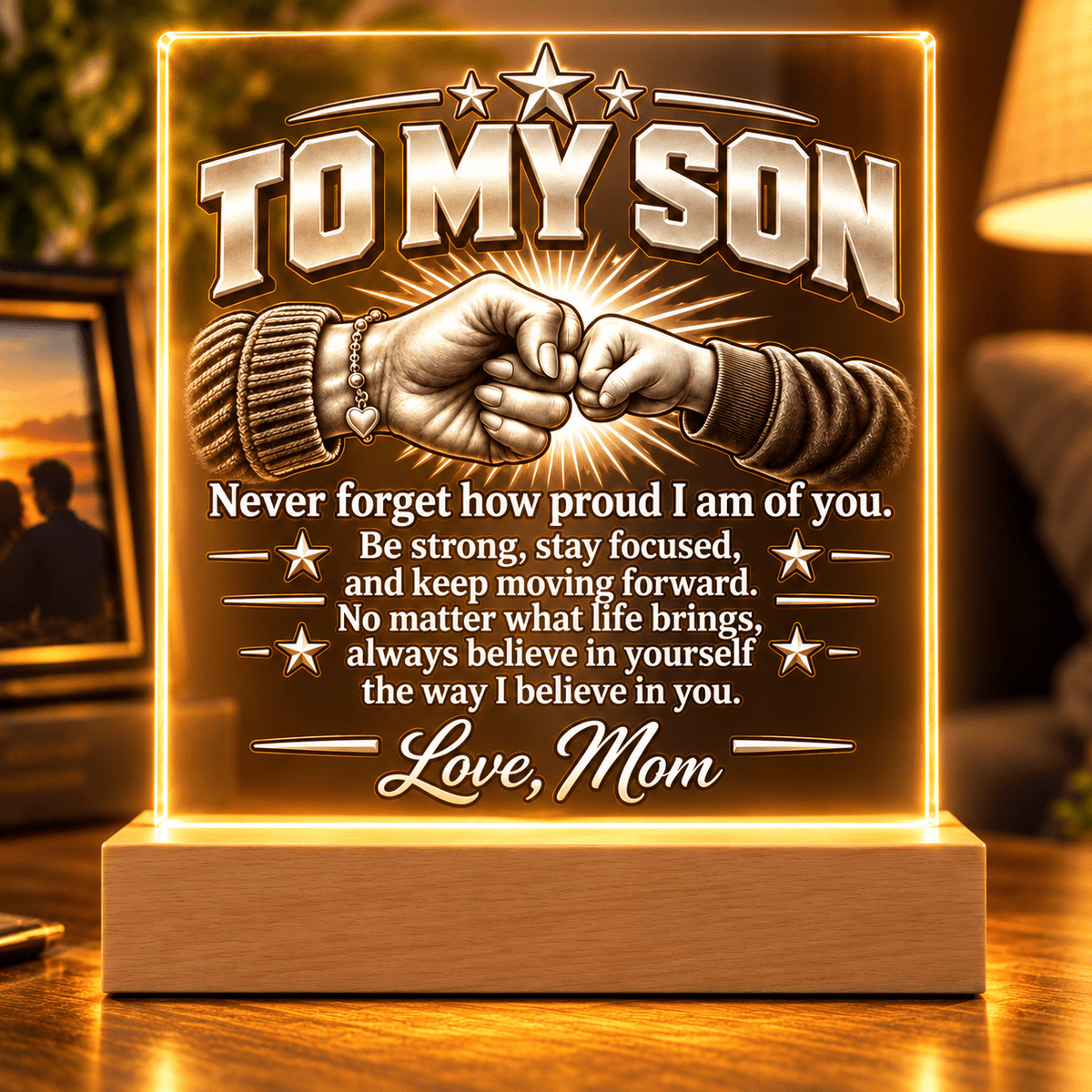 To My Son Fist Bump LED Plaque From Mom - Perfect Touch Keepsakes