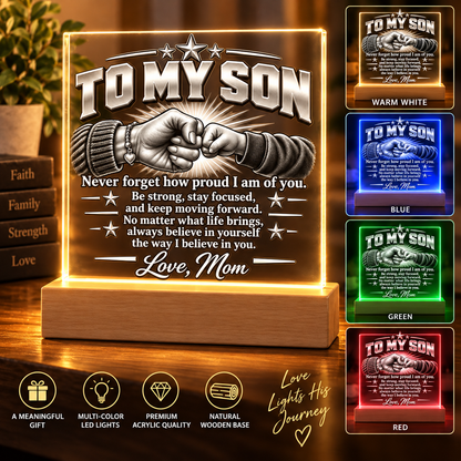 To My Son – Never Forget Fist Bump Acrylic LED Plaque From Mom - Perfect Touch Keepsakes
