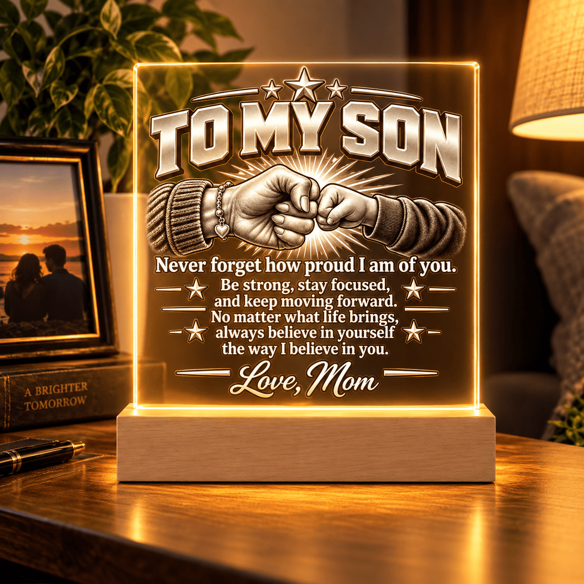 To My Son – Never Forget Fist Bump Acrylic LED Plaque From Mom - Perfect Touch Keepsakes