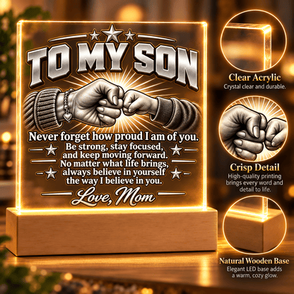 To My Son – Never Forget Fist Bump Acrylic LED Plaque From Mom - Perfect Touch Keepsakes