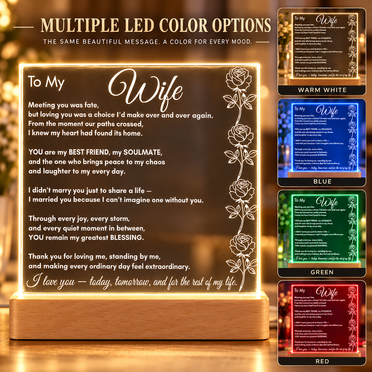 To My Wife Acrylic Plaque Vertical Roses - Perfect Touch Keepsakes
