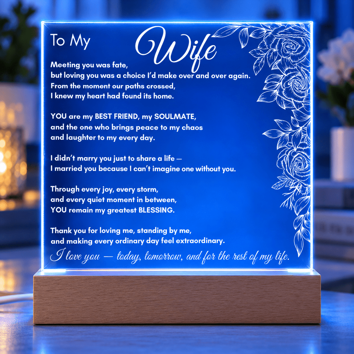 To My Wife Floral LED Acrylic Plaque - Perfect Touch Keepsakes