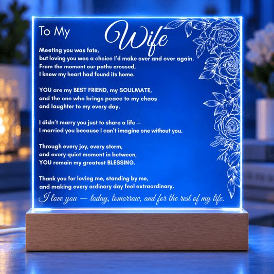 To My Wife Floral LED Acrylic Plaque - Perfect Touch Keepsakes