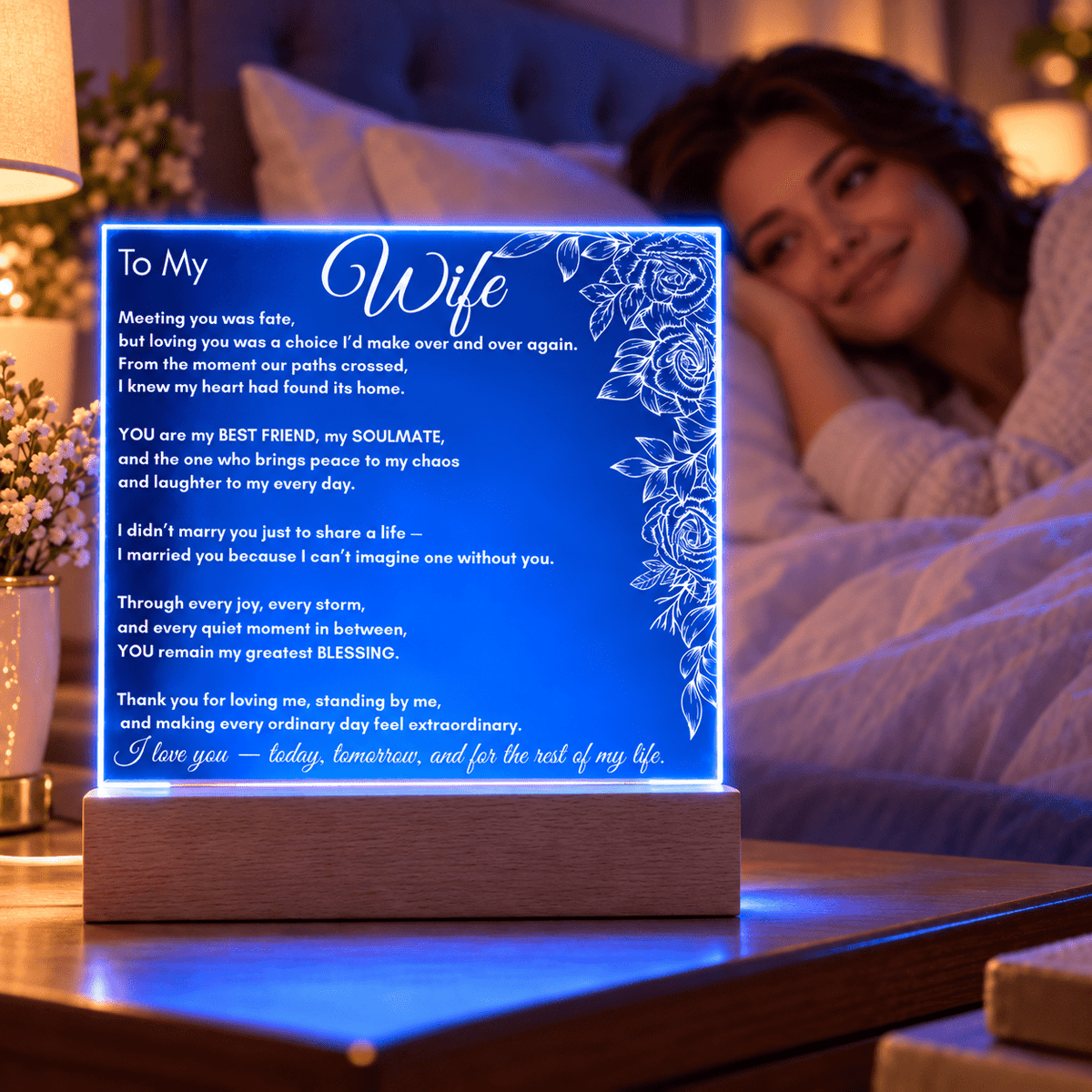 To My Wife Floral LED Acrylic Plaque - Perfect Touch Keepsakes