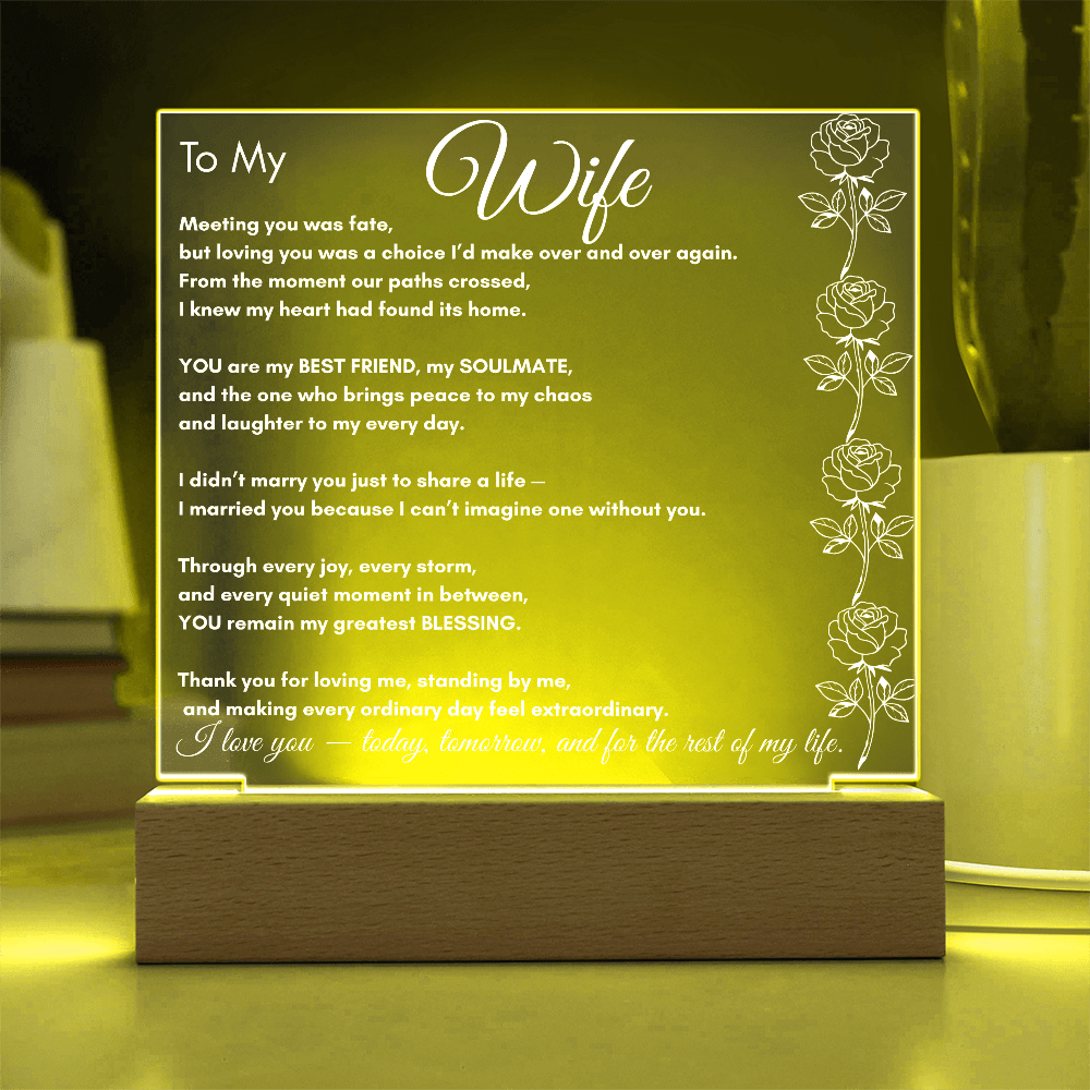 To My Wife LED Acrylic Plaque – Soulmate & Best Friend Gift | Romantic Anniversary | Birthday Keepsake | Holiday Keepsake | Anytime Keepsake Gift| Vertical Roses - Perfect Touch Keepsakes