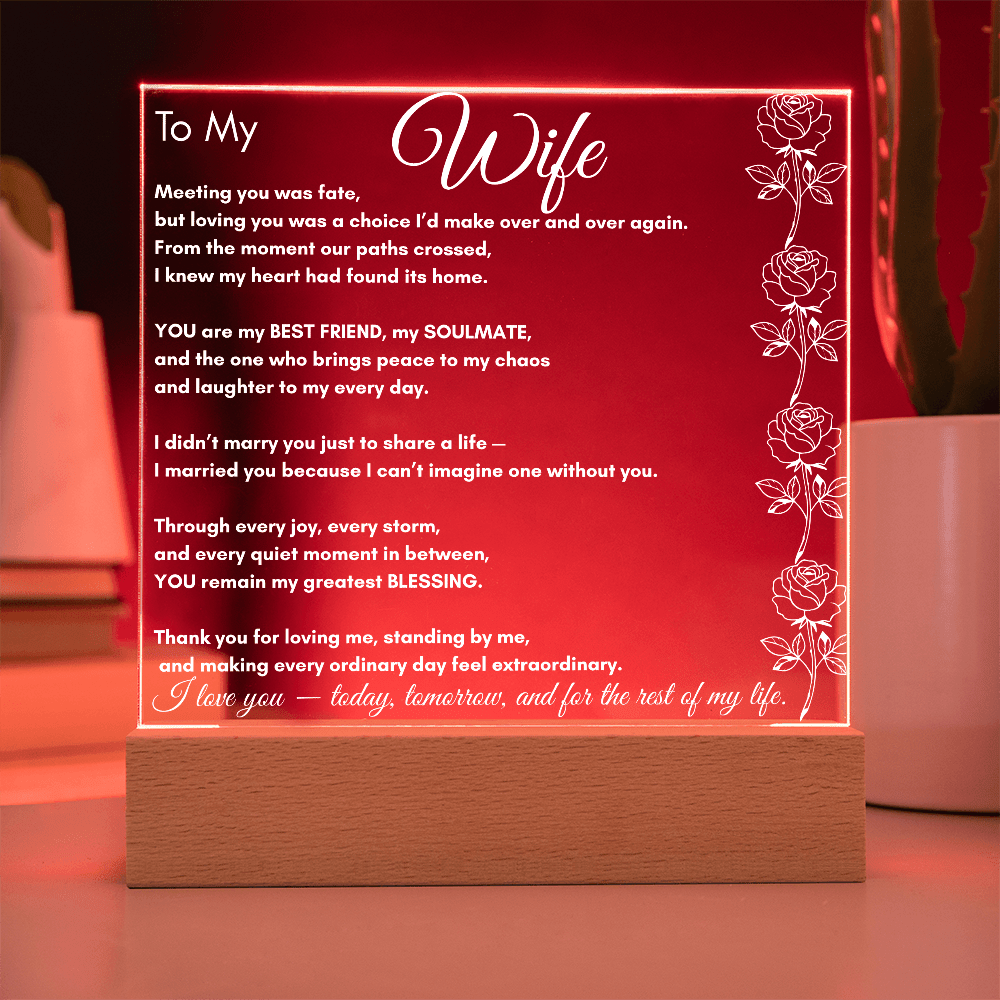 To My Wife LED Acrylic Plaque – Soulmate & Best Friend Gift | Romantic Anniversary | Birthday Keepsake | Holiday Keepsake | Anytime Keepsake Gift| Vertical Roses - Perfect Touch Keepsakes