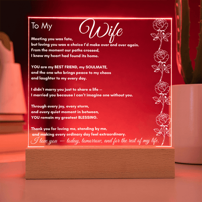 To My Wife LED Acrylic Plaque – Soulmate & Best Friend Gift | Romantic Anniversary | Birthday Keepsake | Holiday Keepsake | Anytime Keepsake Gift| Vertical Roses - Perfect Touch Keepsakes