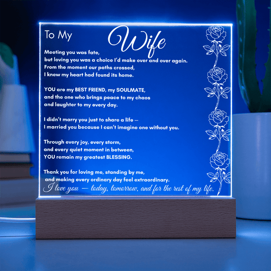 To My Wife LED Acrylic Plaque – Soulmate & Best Friend Gift | Romantic Anniversary | Birthday Keepsake | Holiday Keepsake | Anytime Keepsake Gift| Vertical Roses - Perfect Touch Keepsakes