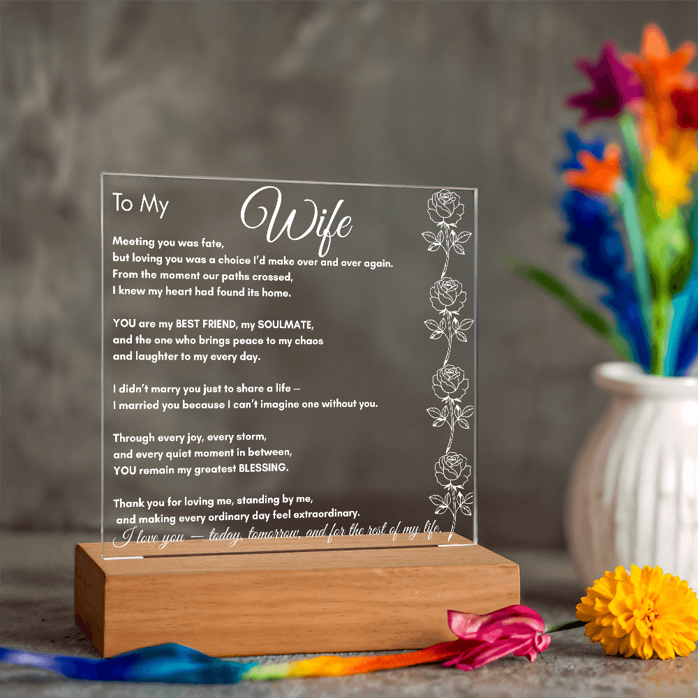 To My Wife LED Acrylic Plaque – Soulmate & Best Friend Gift | Romantic Anniversary | Birthday Keepsake | Holiday Keepsake | Anytime Keepsake Gift| Vertical Roses - Perfect Touch Keepsakes