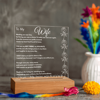 To My Wife LED Acrylic Plaque – Soulmate & Best Friend Gift | Romantic Anniversary | Birthday Keepsake | Holiday Keepsake | Anytime Keepsake Gift| Vertical Roses - Perfect Touch Keepsakes