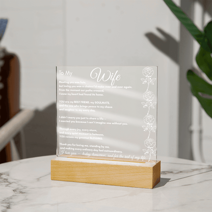 To My Wife LED Acrylic Plaque – Soulmate & Best Friend Gift | Romantic Anniversary | Birthday Keepsake | Holiday Keepsake | Anytime Keepsake Gift| Vertical Roses - Perfect Touch Keepsakes