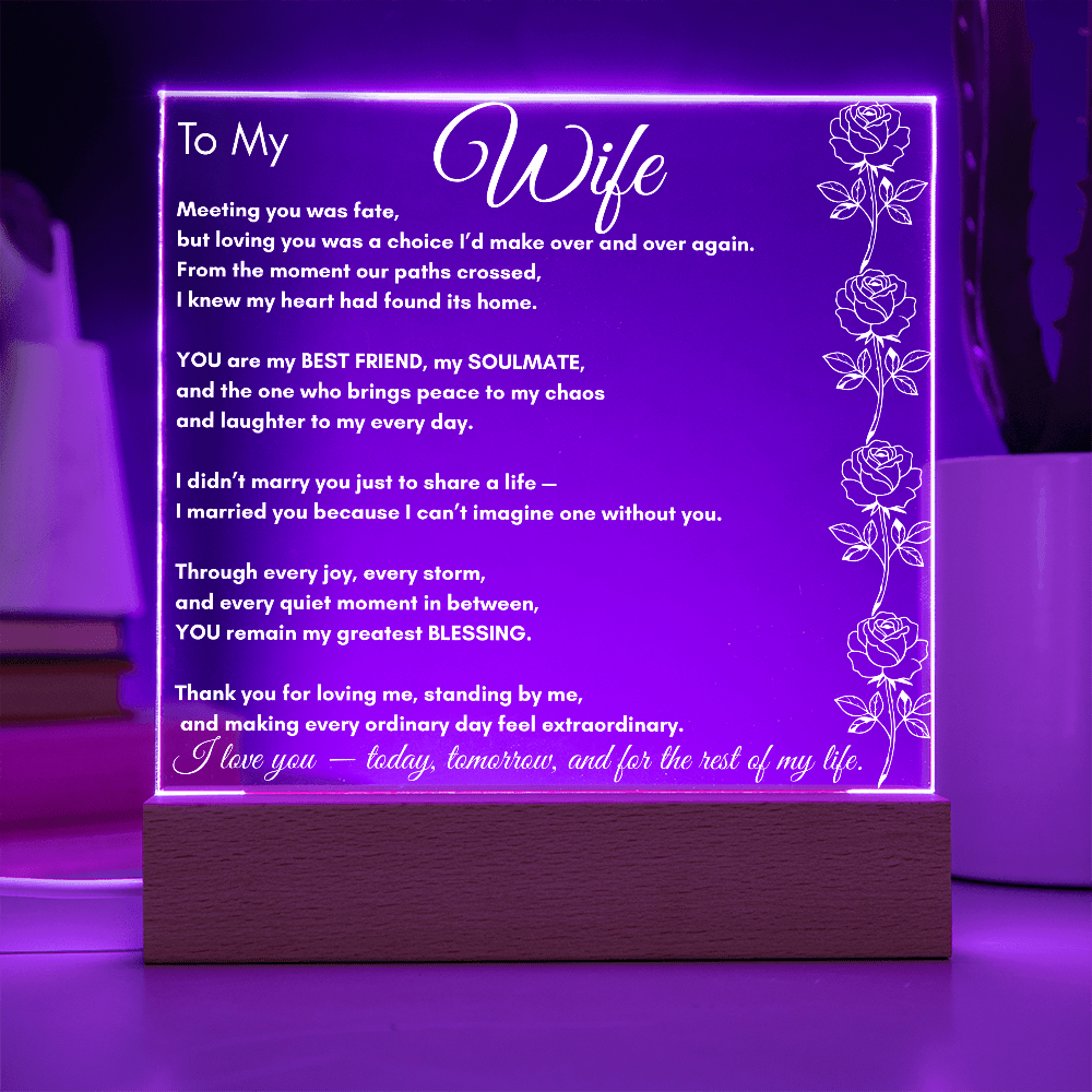 To My Wife LED Acrylic Plaque – Soulmate & Best Friend Gift | Romantic Anniversary | Birthday Keepsake | Holiday Keepsake | Anytime Keepsake Gift| Vertical Roses - Perfect Touch Keepsakes