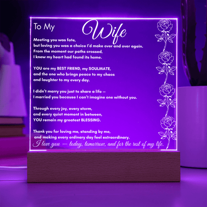 To My Wife LED Acrylic Plaque – Soulmate & Best Friend Gift | Romantic Anniversary | Birthday Keepsake | Holiday Keepsake | Anytime Keepsake Gift| Vertical Roses - Perfect Touch Keepsakes