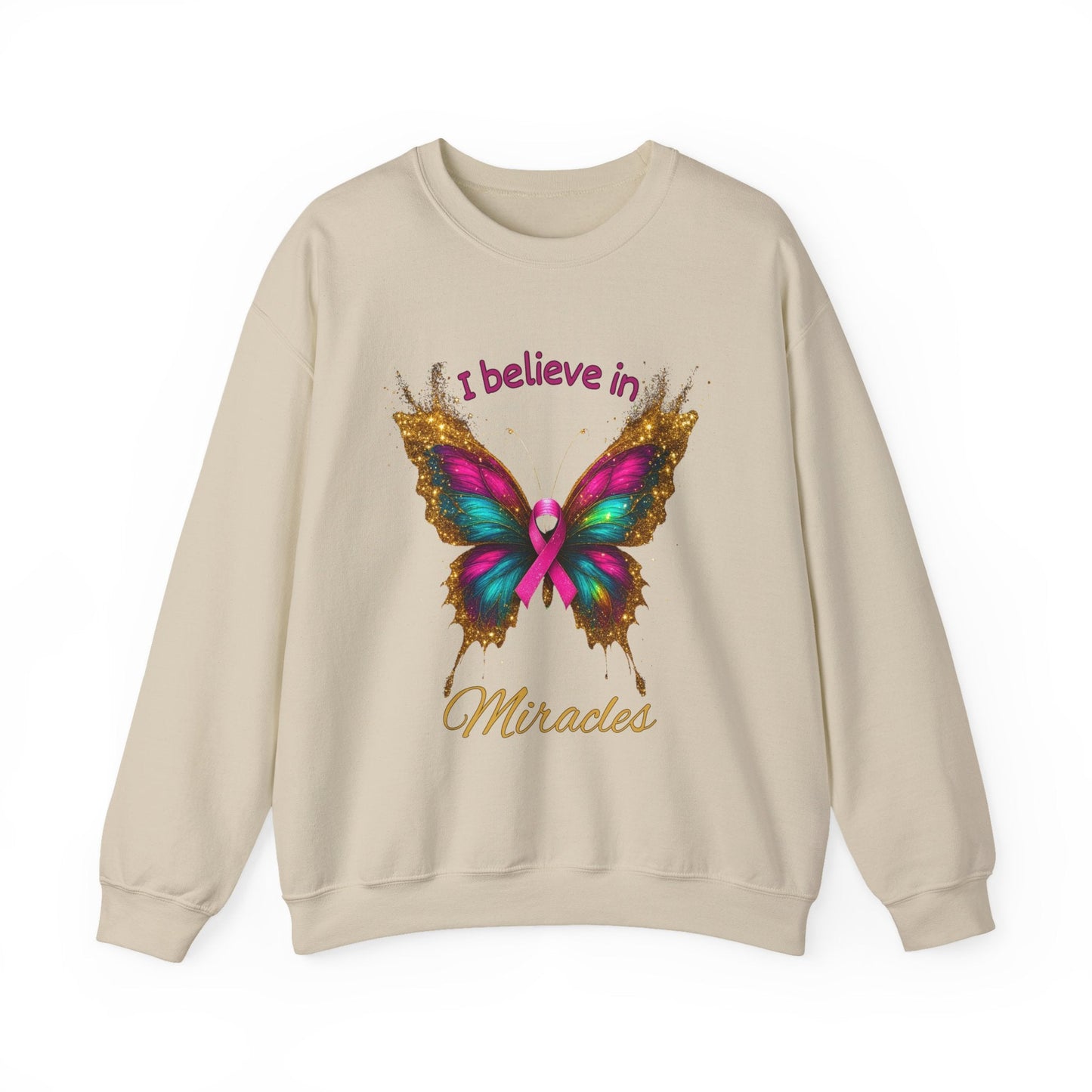 Uplifting pink - ribbon butterfly sweatshirt for faith, hope, and support. Cozy unisex fit—perfect gift for survivors, supporters, and Wear Pink season. - Perfect Touch Keepsakes