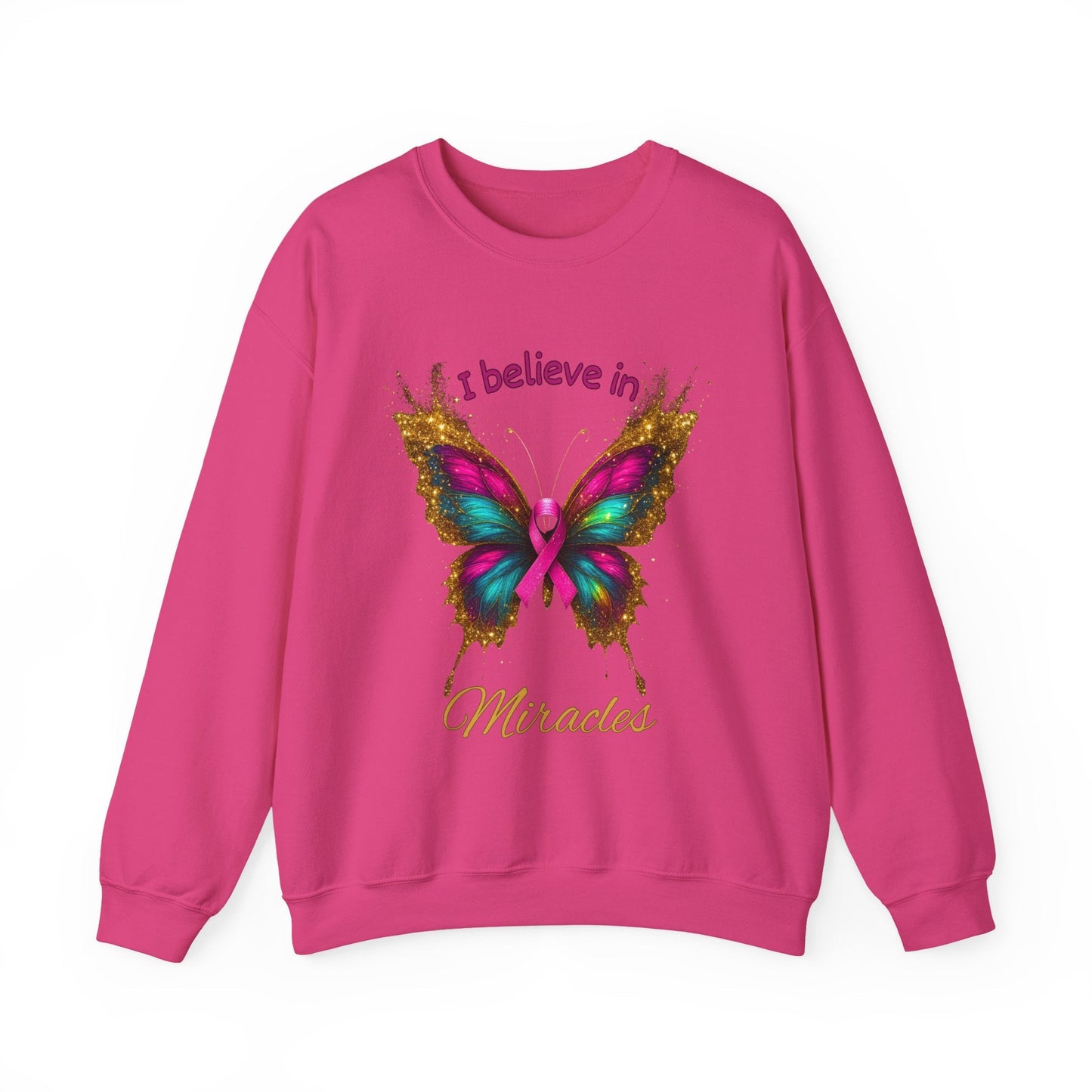 Uplifting pink - ribbon butterfly sweatshirt for faith, hope, and support. Cozy unisex fit—perfect gift for survivors, supporters, and Wear Pink season. - Perfect Touch Keepsakes