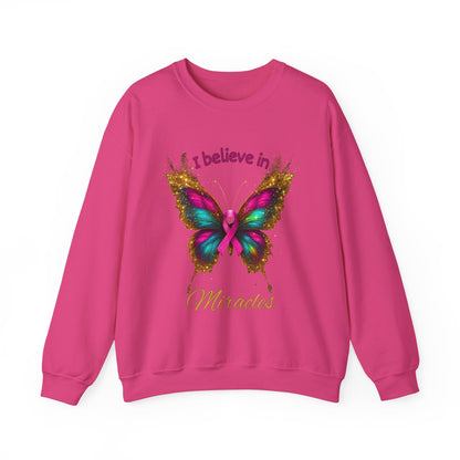 Uplifting pink - ribbon butterfly sweatshirt for faith, hope, and support. Cozy unisex fit—perfect gift for survivors, supporters, and Wear Pink season. - Perfect Touch Keepsakes