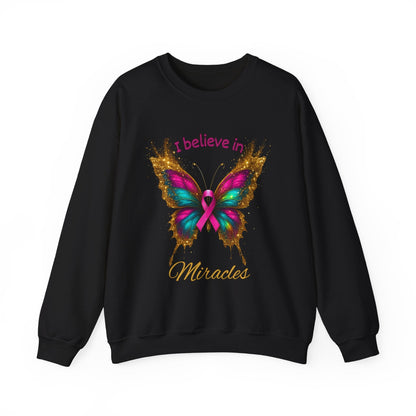 Uplifting pink - ribbon butterfly sweatshirt for faith, hope, and support. Cozy unisex fit—perfect gift for survivors, supporters, and Wear Pink season. - Perfect Touch Keepsakes