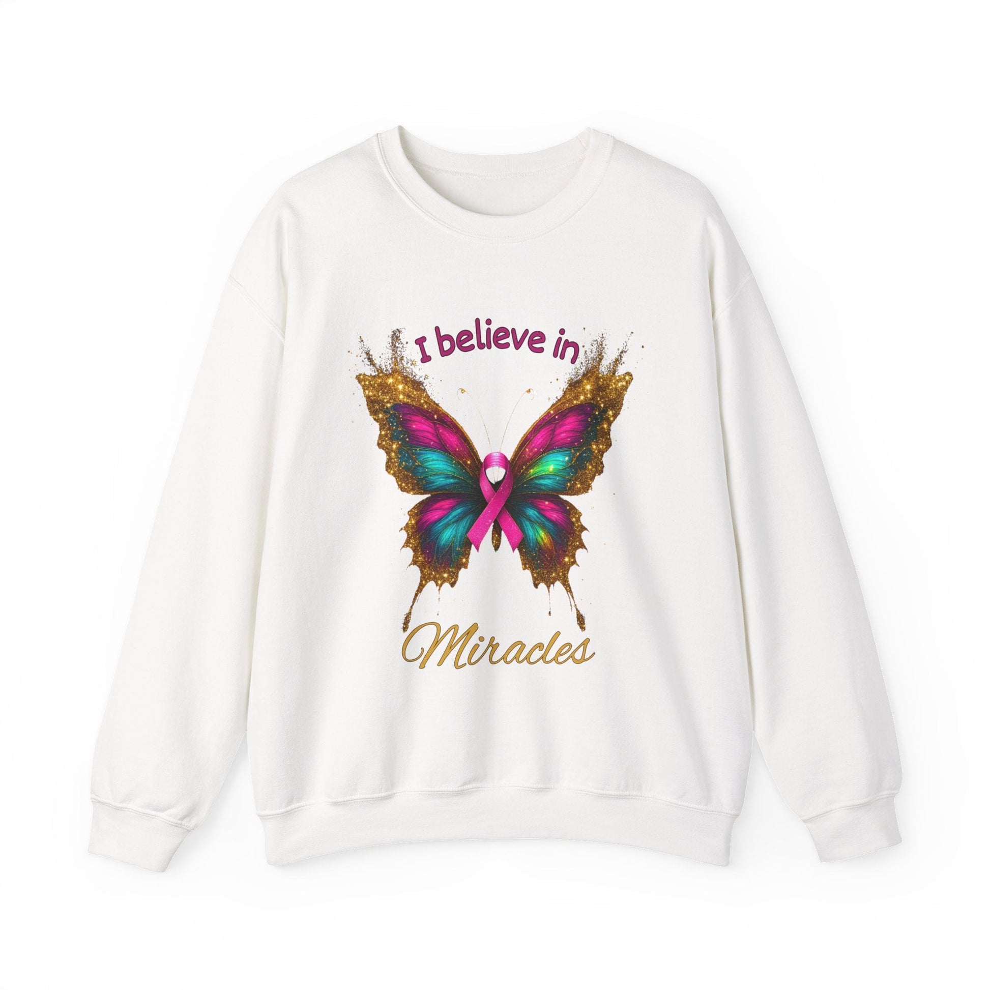 Uplifting pink - ribbon butterfly sweatshirt for faith, hope, and support. Cozy unisex fit—perfect gift for survivors, supporters, and Wear Pink season. - Perfect Touch Keepsakes