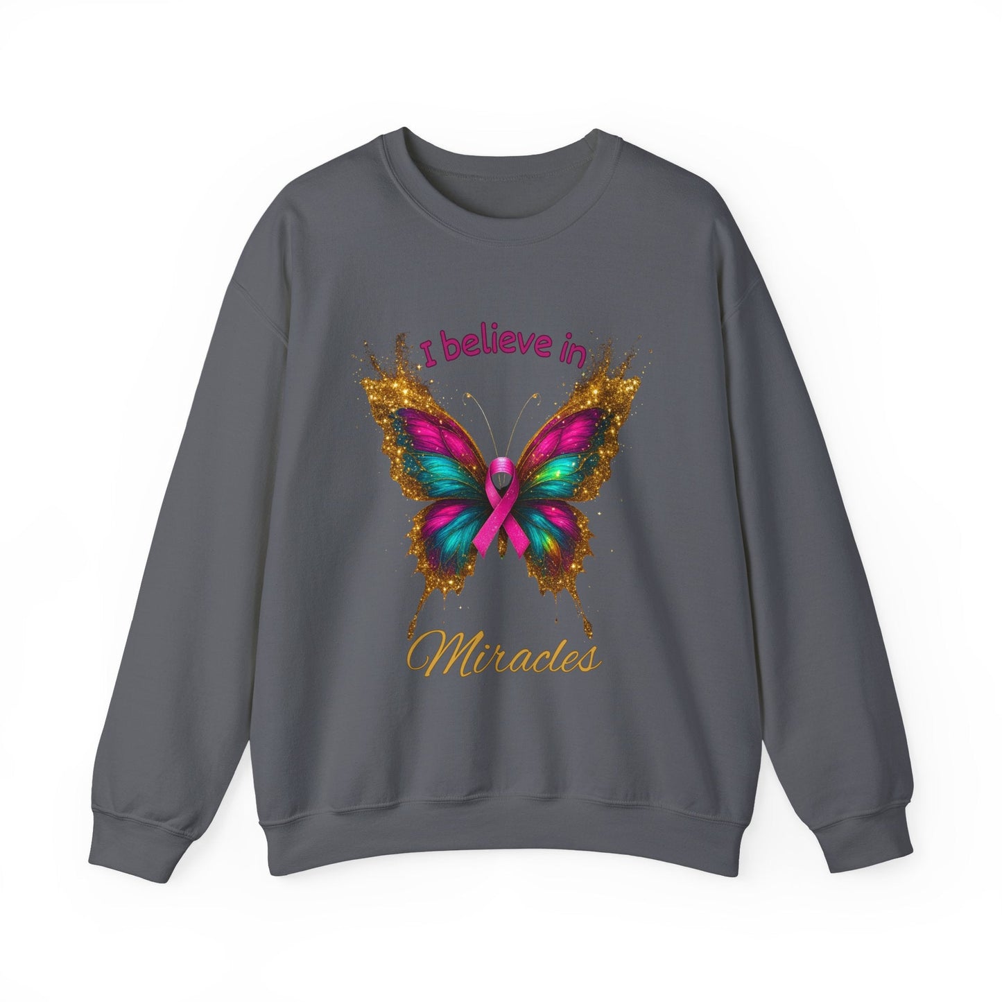 Uplifting pink - ribbon butterfly sweatshirt for faith, hope, and support. Cozy unisex fit—perfect gift for survivors, supporters, and Wear Pink season. - Perfect Touch Keepsakes